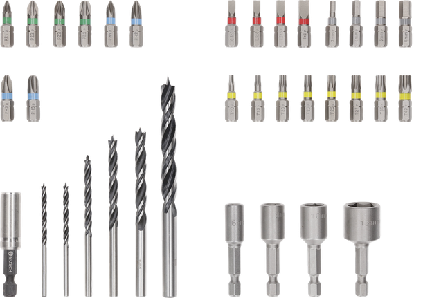 Bosch 35피스 초경 드라이버 비트와 PRO 목재 드릴 비트 세트.