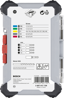 Bosch 35피스 스크루드라이버 비트와 금속 HSS 드릴 비트 세트.