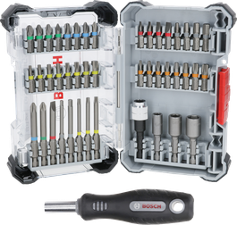 Bosch 엑스트라 하드 스크루드라이버 비트 세트 44+1개가 케이스에 들어 있습니다.