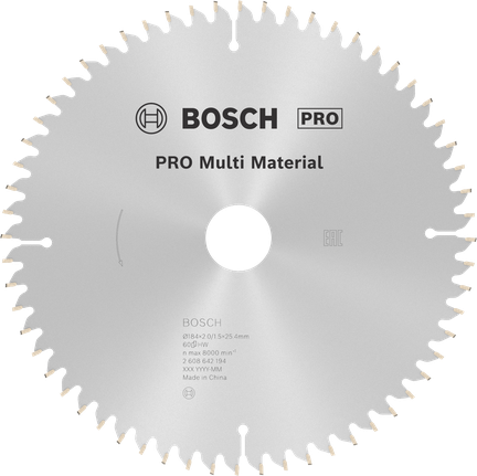 PRO Multi Material 원형 톱날, 184 x 2 x 25.4mm Bosch PRO 다중 소재 원형 톱날, 184mm.