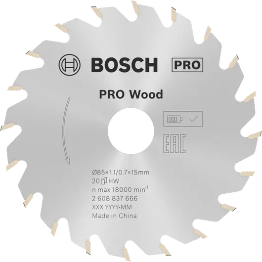 Bosch PRO Wood 무선 원형 톱날, 85mm 20T.