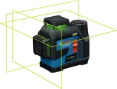 Bosch GLL 12V-100-33 CG 녹색 빔이 장착된 레이저 레벨링 도구.
