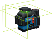Bosch GLL 12V-100-33 CG 녹색 빔이 장착된 레이저 레벨링 도구.