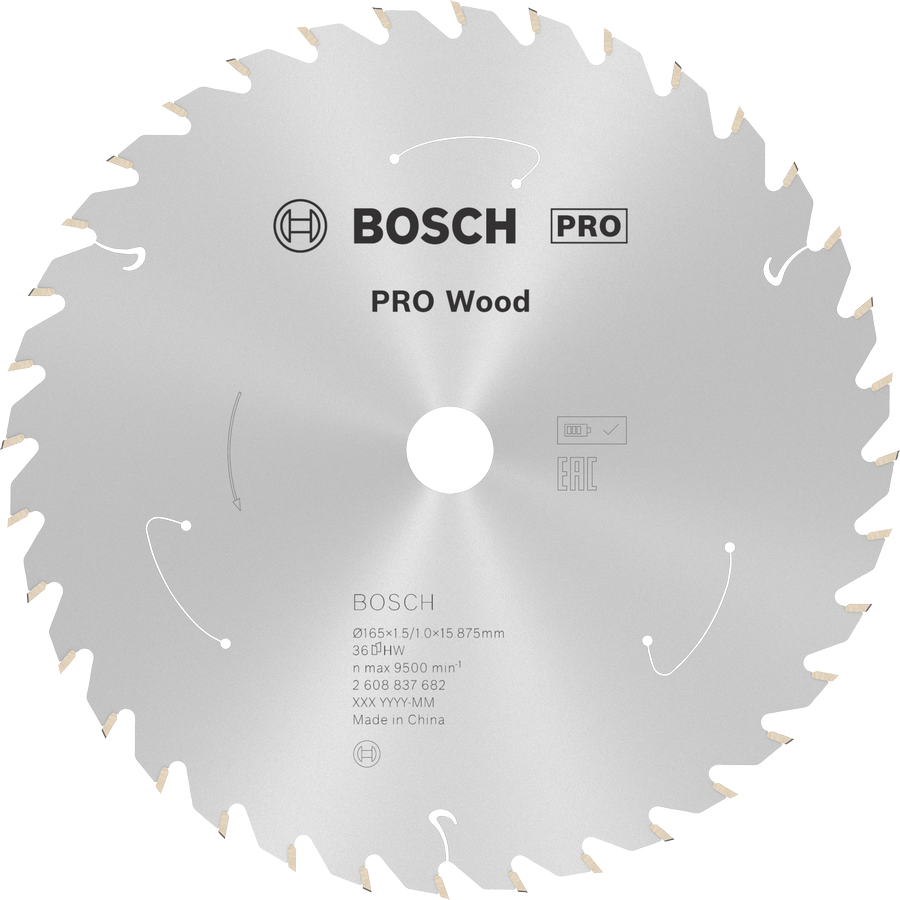 Bosch PRO Wood 무선 원형 톱날 T36, 165mm.