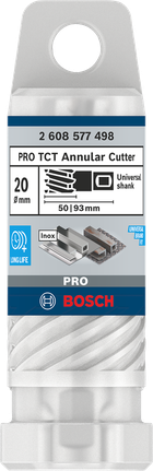 PRO Metal TCT 브로치 커터, 20 x 50 x 93mm Bosch PRO 메탈 TCT 환형 커터 20×50×93mm.