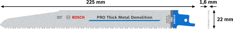 PRO Thick Metal Demolition S1130CF 날, 1.6 x 22 x 225mm, 5개 Bosch PRO 두꺼운 금속 파괴용 S1130CF 블레이드, 225mm.