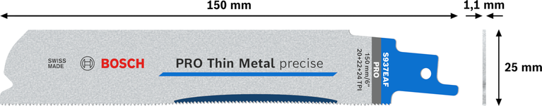 PRO Thin Metal precise S937EAF 날, 1.1 x 25 x 150mm, 5개 Bosch PRO 씬 메탈 정밀 S937EAF 블레이드, 150mm.