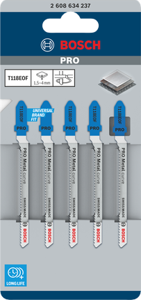 PRO Metal curve T118EOF 직쏘날, 83mm, 5개 Bosch PRO 메탈 커브 T118EOF 83mm 퍼즐 톱날 5개.