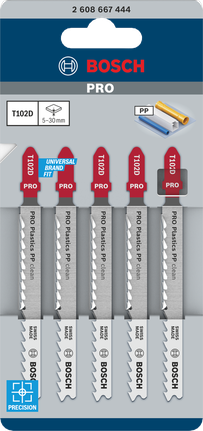 PRO Plastics PP clean T102D 직쏘날, 100mm, 5개 Bosch 프로 플라스틱 PP 클린 T102D 톱날 100mm 5개.