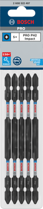 PRO Softwood and Stainless Steel 긴 홈 양면 임팩트 비트, PH2, 150mm, 5개 Bosch PRO PH2 150mm 양단 임팩트 비트 5개입.