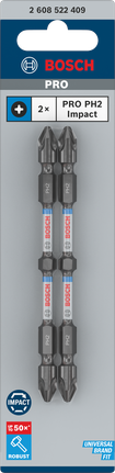 PRO Softwood and Stainless Steel 긴 홈 양면 Impact 비트, PH2, 110mm, 2개 Bosch PRO PH2 110mm 양단 임팩트 비트.
