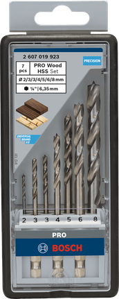 PRO Wood HSS 브래드 포인트 드릴 비트 세트, 7개 Bosch PRO Wood HSS 7피스 드릴 비트 세트.