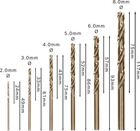 Bosch PRO HSS-Co 트위스트 드릴 비트 세트, 6가지 사이즈.