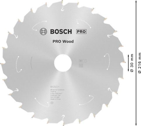 Bosch PRO Wood 원형 톱날 216mm T24.