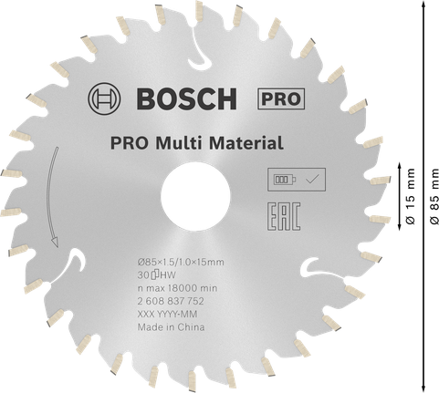 Bosch PRO 멀티 머티리얼 원형 톱날, 직경 85mm.