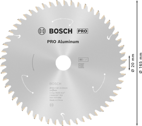 PRO Aluminium cordless Bosch PRO 알루미늄 원형 톱날, 165mm, 54개 이빨.