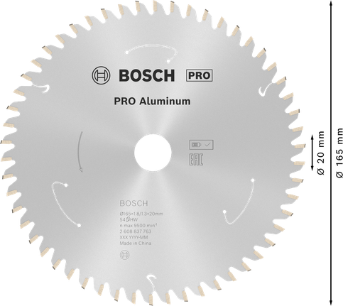 Bosch PRO 알루미늄 원형 톱날, 165mm, 54개 이빨.