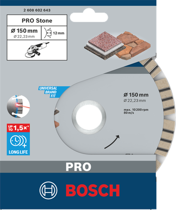 Bosch PRO Stone 다이아몬드 디스크 150×22.23mm.