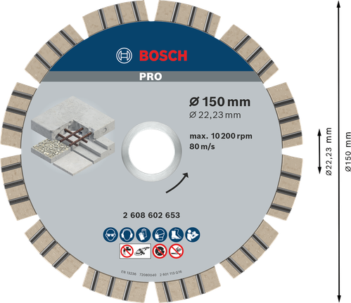 정밀한 콘크리트 절단을 위한 Bosch PRO 콘크리트 다이아몬드 디스크 150mm.