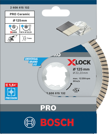 PRO Ceramic X-Lock 다이아몬드 디스크, 125 x 22.23mm, 22.23mm Bosch PRO 세라믹 X-Lock 다이아몬드 디스크 125×22.23mm.