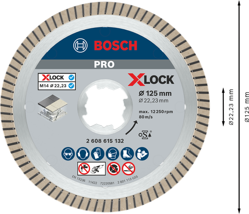 PRO Ceramic X-Lock 다이아몬드 디스크, 125 x 22.23mm, 22.23mm 타일 절단용 Bosch PRO 세라믹 X-Lock 다이아몬드 디스크 125mm.