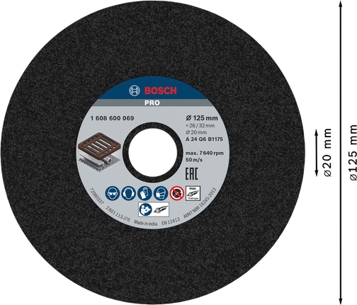 Bosch PRO 금속 연삭 휠 125 x 26 x 20 mm.