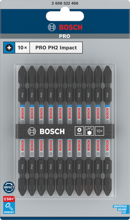 PRO Softwood and Stainless Steel 긴 홈 양면 Impact 비트, PH2, 110mm, 10개 Bosch PRO PH2 110mm 양단 임팩트 비트 10개 팩.