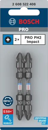 PRO Softwood and Stainless Steel 긴 홈 양면 Impact 비트, PH2, 65mm, 2개 Bosch PRO PH2 임팩트 양단 비트 65mm.