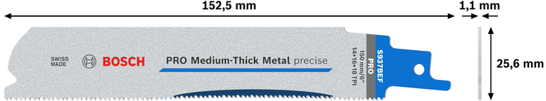 PRO Medium-Thick Metal precise S937BEF 날, 1.1 x 25 x 150mm, 5개 Bosch PRO 중간 두께 금속 정밀 S937BEF 블레이드, 150mm.