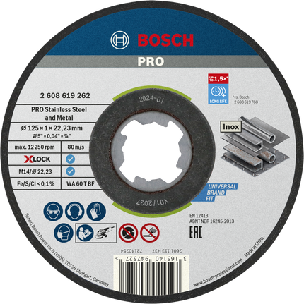 Bosch PRO 125×1×22.23mm X-Lock 절단 디스크.