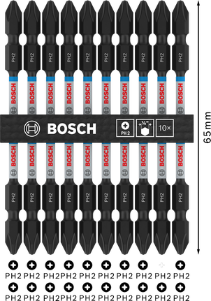 PRO Softwood and Stainless Steel 긴 홈 양면 Impact 비트, PH2, 110mm, 10개 Bosch PRO 양쪽 끝 임팩트 비트 세트 PH2 110mm, 연목 및 스테인리스강용.