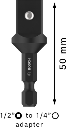 핀 연결이 가능한 PRO Socket Adapter, 1/2", 50mm Bosch PRO 소켓 어댑터 1/2" ~ 1/4" 50mm.