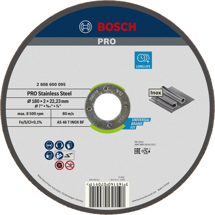 Bosch PRO 스테인리스 스틸 절단 디스크 180x2x22.23mm.