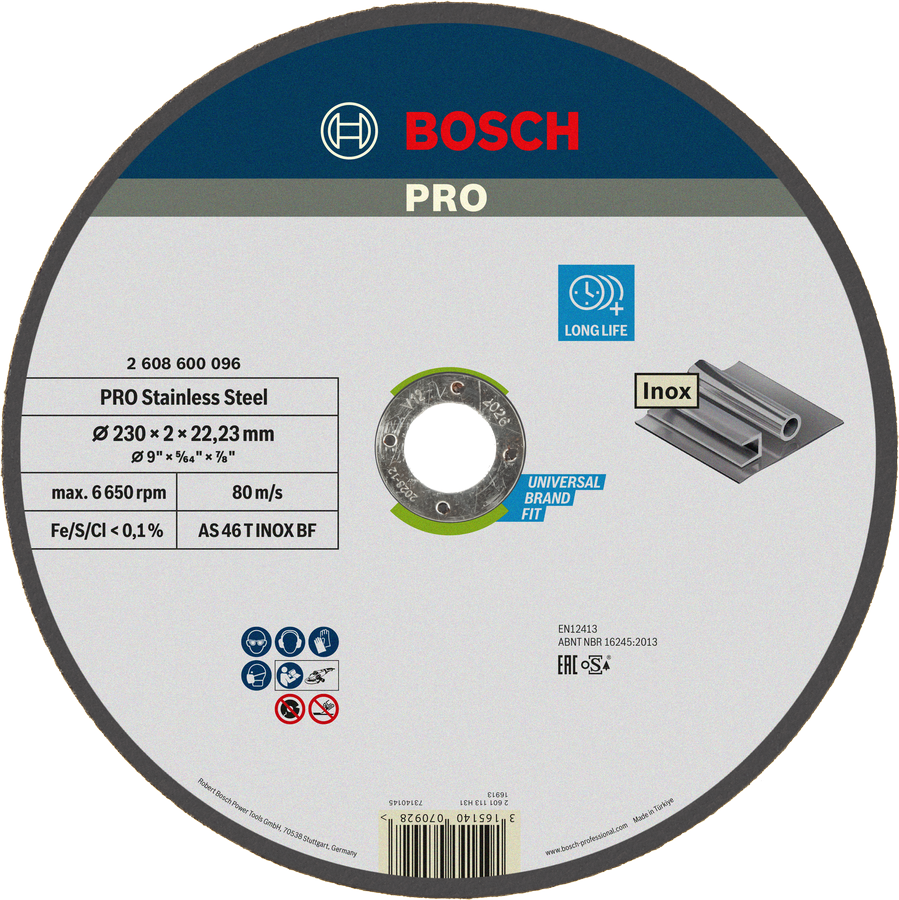 Bosch PRO 스테인리스 스틸 절단 디스크 230mm 장수명.