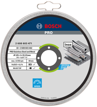 Bosch PRO 125×1×22.23mm 스테인리스 스틸 절단 디스크.