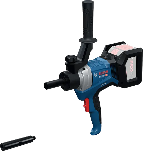 Bosch GRW 18V-120 무선 머드 믹서(사이드 핸들 포함).