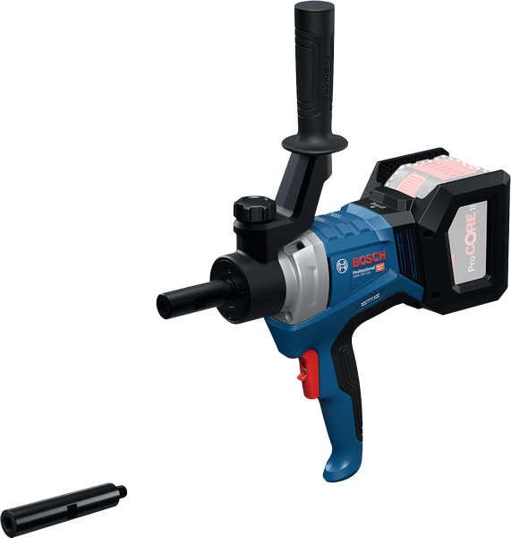 Bosch GRW 18V-120 무선 머드 믹서(사이드 핸들 포함).
