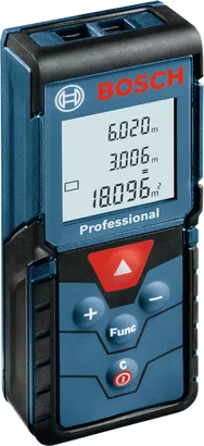 GLM 40-12 디지털 디스플레이가 장착된 Bosch GLM 40 레이저 측정기.