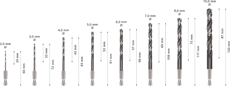 Bosch PRO 메탈 HSS-G 임팩트 트위스트 드릴 비트 세트, 8가지 사이즈.