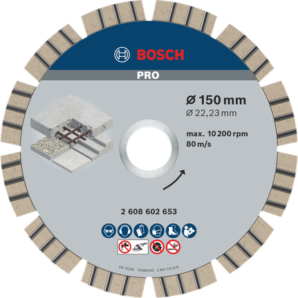 Bosch PRO 콘크리트 다이아몬드 디스크, 150mm, 콘크리트 절단용.