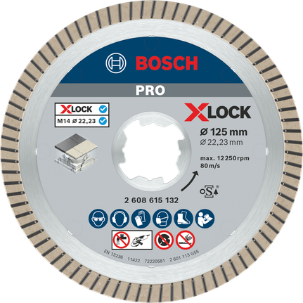 PRO Ceramic X-Lock 다이아몬드 디스크, 125 x 22.23mm, 22.23mm 타일 절단용 Bosch PRO Ceramic X-Lock 다이아몬드 디스크 125mm.