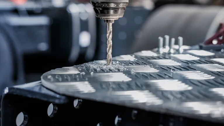 질감이 있는 금속판에 구멍을 뚫어 금속 조각을 만듭니다.