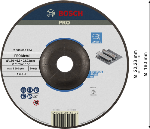 Bosch PRO 금속 연삭 디스크 A 24 S BF, 180mm 금속용.