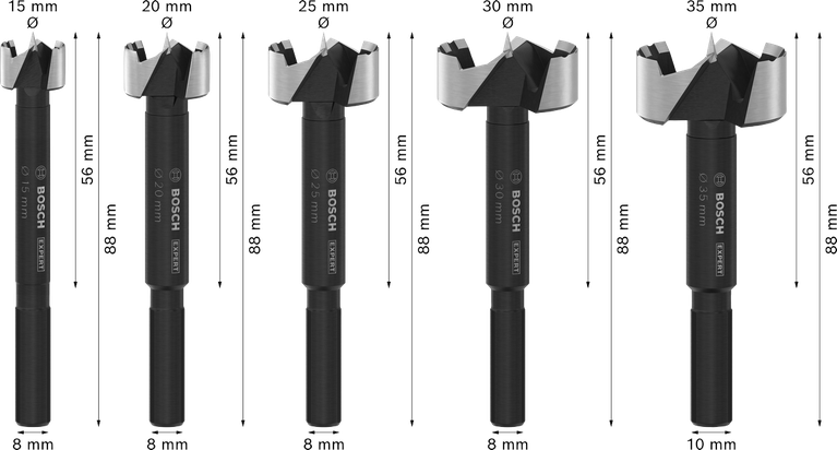 Bosch EXPERT 우드 포스트너 드릴 비트 세트, 5가지 사이즈.