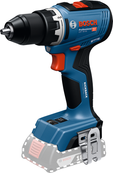 킥백 컨트롤이 장착된 Bosch GSR 18V-65 무선 드릴.