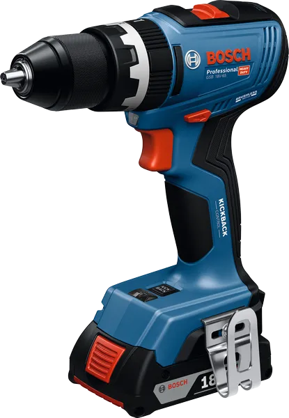 킥백 제어 기능이 있는 Bosch GSB 18V-65 무선 충격 드릴.