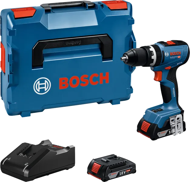 Bosch GSB 18V-65 무선 드릴 세트(케이스 및 배터리 포함).
