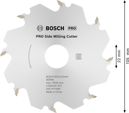 Bosch PRO 사이드 밀링 커터, 105mm 8개 이빨.