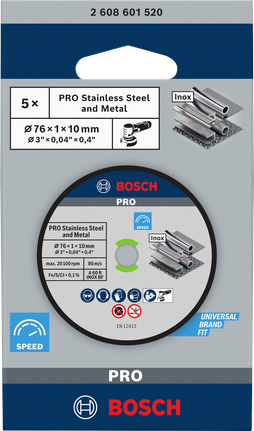 PRO Stainless Steel and Metal 본딩 절단석, 76 x 1 x 10mm Bosch PRO 76×1×10mm 스테인리스 스틸 절단 디스크.