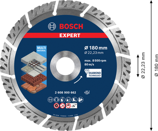 Bosch EXPERT 멀티 소재 다이아몬드 절단 디스크 180mm.